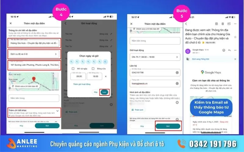 Cách tạo địa điểm trên google maps cho ngành phụ kiện ô tô 15 Điền đầy đủ các thông tin vào trang doanh nghiệp để tối ưu hiển thị và cung cấp thông tin đến khách hàng
