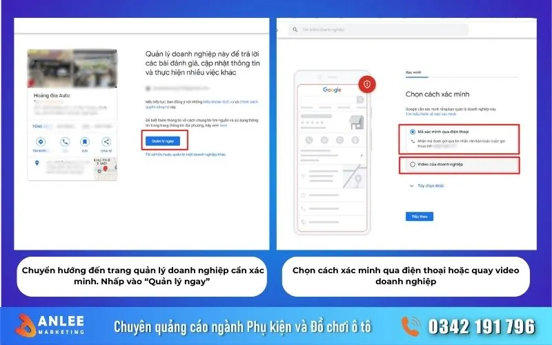 Cách tạo địa điểm trên google maps cho ngành phụ kiện ô tô 20 Google hiện tại đang cung cấp hai hình thức xác minh chính qua điện thoại và video