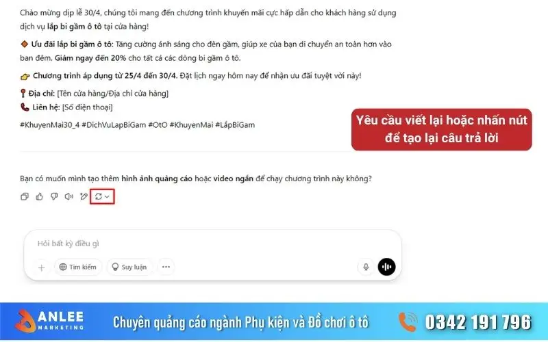 Anh em chưa vừa ý với kết quả Chat GPT vừa tạo, có thể nhấn nút "Tạo lại" đến khi nào có câu trả lời phù hợp nhất