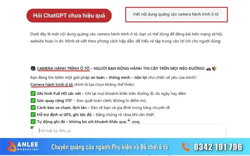 Khi không có đủ thông tin ChatGPT chỉ đưa ra câu trả lời chung chung, không đúng vào sản phẩm hoặc nội dung anh em cần