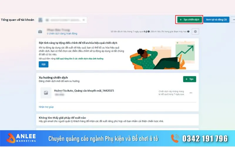 Vào trình quản lý quảng cáo và tạo chiến dịch