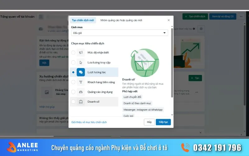 Danh sách các mục tiêu chiến dịch quảng cáo mà Facebook cung cấp