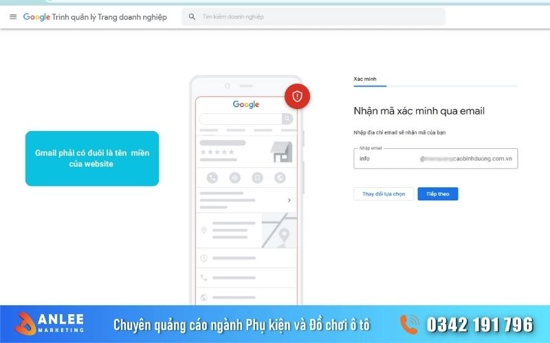 Email nhận mã thông thường phải là Email có tên miền doanh nghiệp