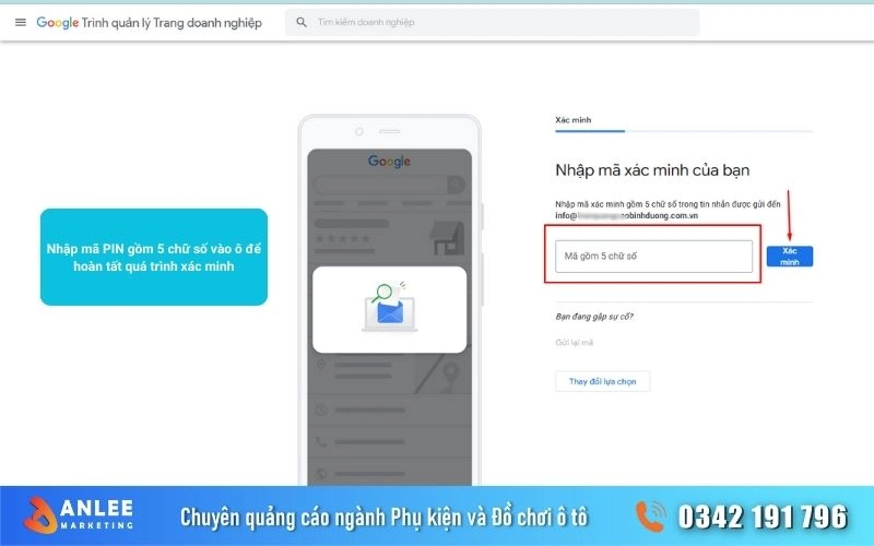 Nhập mã PIN đã nhậ qua Email vào ô xác minh để hoàn tất 
