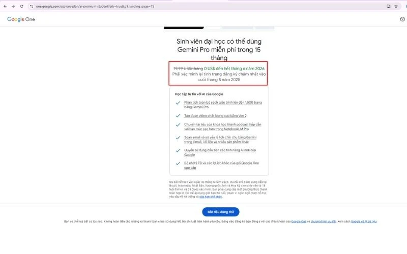 Google có ưu đãi dùng Gemini Pro dành cho sinh viên lên đến 15 tháng miễn phí. Có thể dùng ưu đãi này để tạo video AI Veo 3 không giới hạn