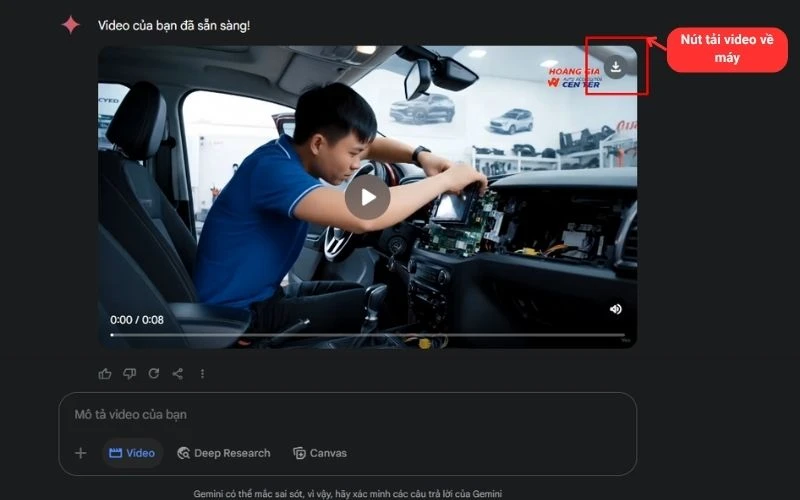 Sau khoảng thời gian 3 - 5 phút anh chị nhấn nút tải về bên góc phải để lưu video về máy tính 