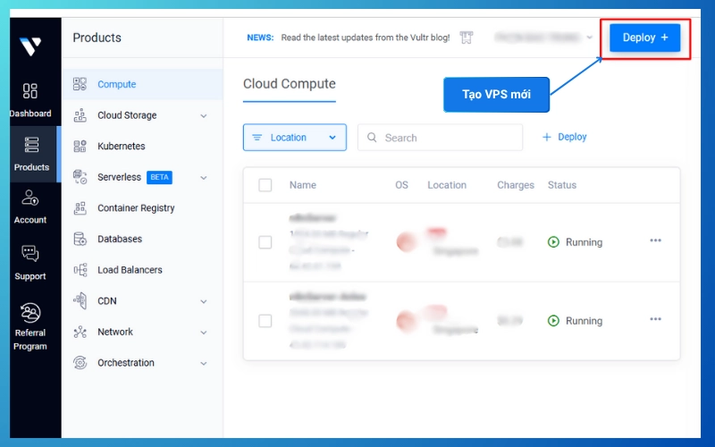 Tiến hành tạo một máy chủ mới để cài đặt n8n 
